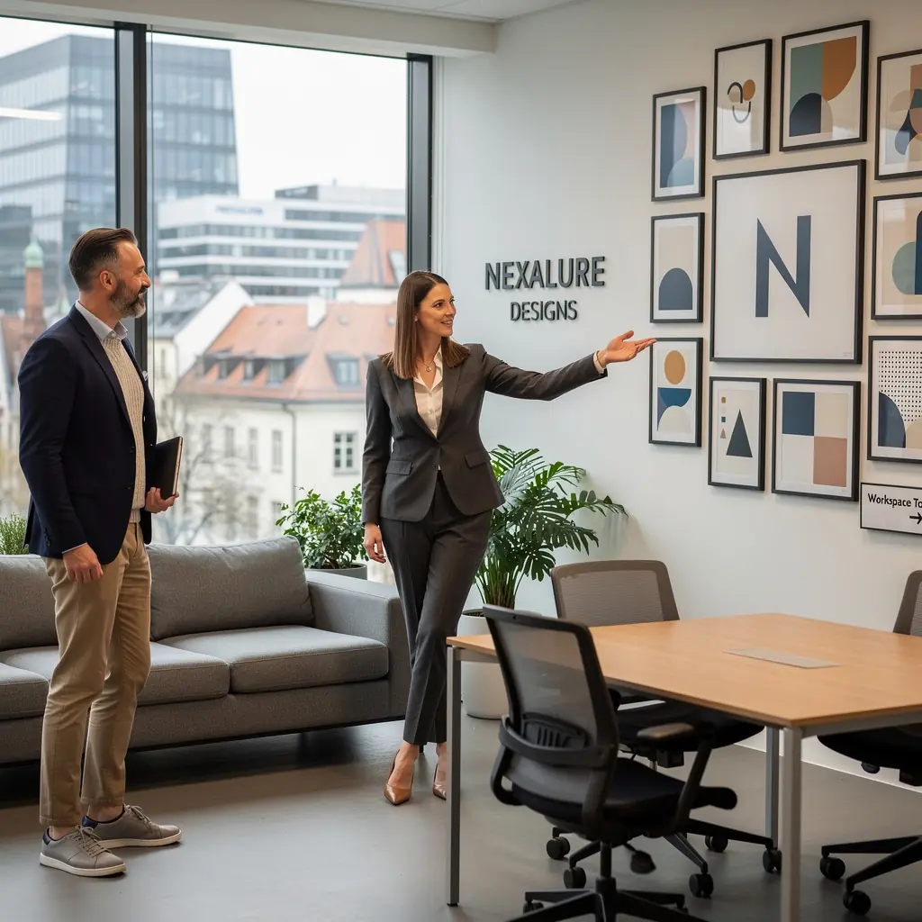 Professionelle Beschilderung, die strategisch platziert ist, um die Orientierung im Büro zu erleichtern.